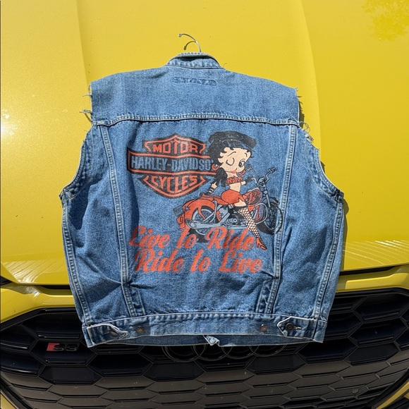 Bugle Boy Jackets & Blazers - Bugle Boy x Betty Boop Blue Denim Vest with Orange Graphic